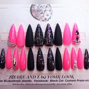 Black and pink press-on nails